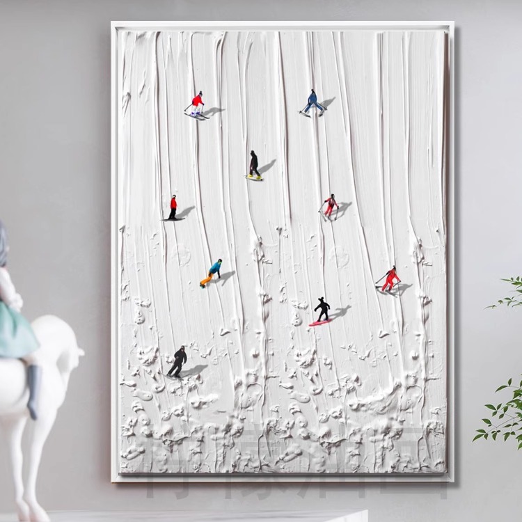柠檬油画手绘立体肌理油画滑雪运动抽象装饰画样板间儿童房挂画图片