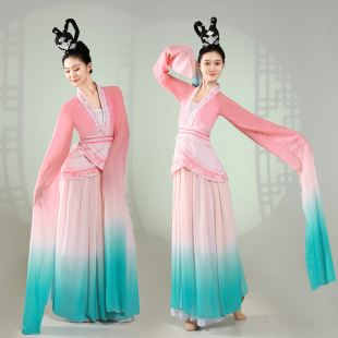 采薇踏春行汉唐鼓舞演出服飘逸大裙摆粉色 舞蹈服装 新款 古典舞水袖