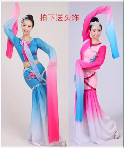 新款采薇舞蹈服裝水袖演出嫦娥奔月古典舞蹈古典漢服敦煌飛天女