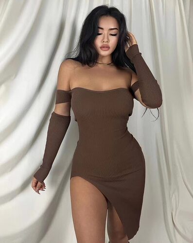 欧美性感抹胸弹力包臀针织侧开叉