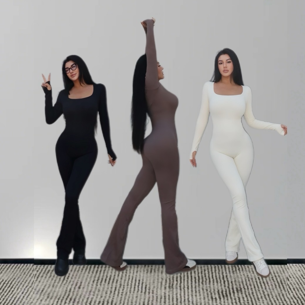 自然腰长裤连体款式连体健身服