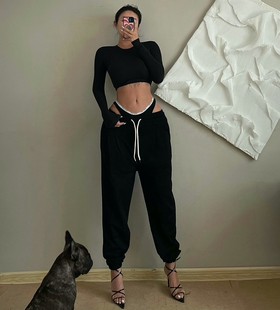 长裤 情侣宽松休闲束脚运动卫裤 PINKY欧美ins春秋款