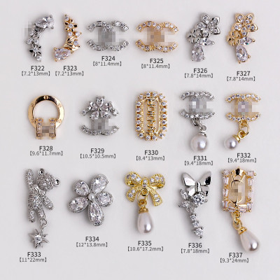 2025年网红爆款美甲锆石饰品小香风大牌logo珍珠蝴蝶结流苏吊坠钻