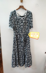 蓝色印花休闲简约连衣裙 88胸 咨询库存下单