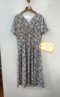 绿紫色印花休闲简约连衣裙 94胸 咨询库存下单