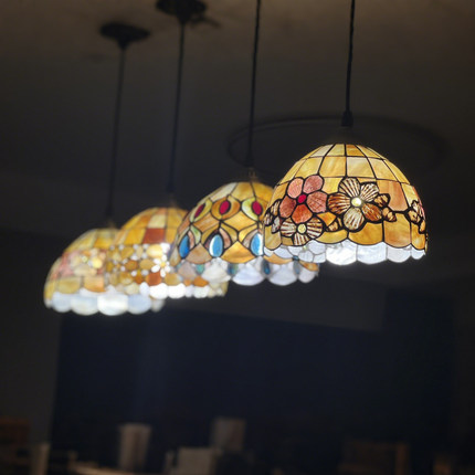 全铜美式复古田园贝壳led餐厅吊灯ins北欧式地中海创意吧台灯饰