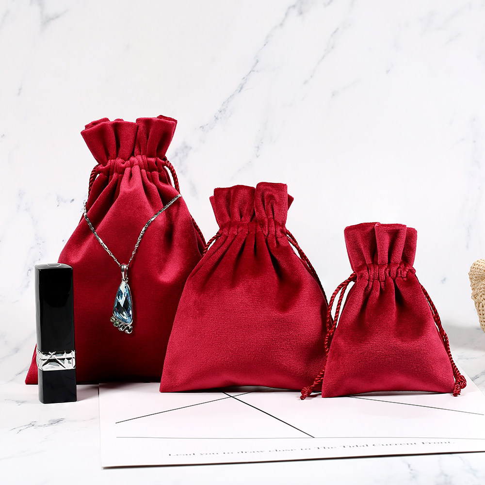 酒红丝绒黄金珠宝收纳定制锦袋