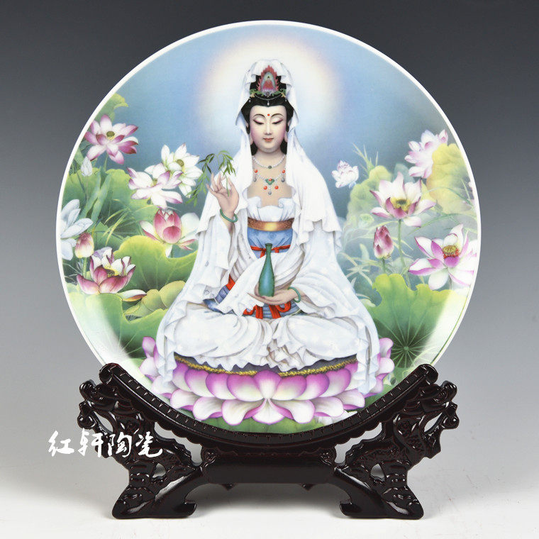 JINGDEZHEN 도자기 GUANYIN GUAN GONG MAITREYA 부처님 장식 매달려 접시 홈 거실 사무실 와인 캐비닛 사원 장식품
