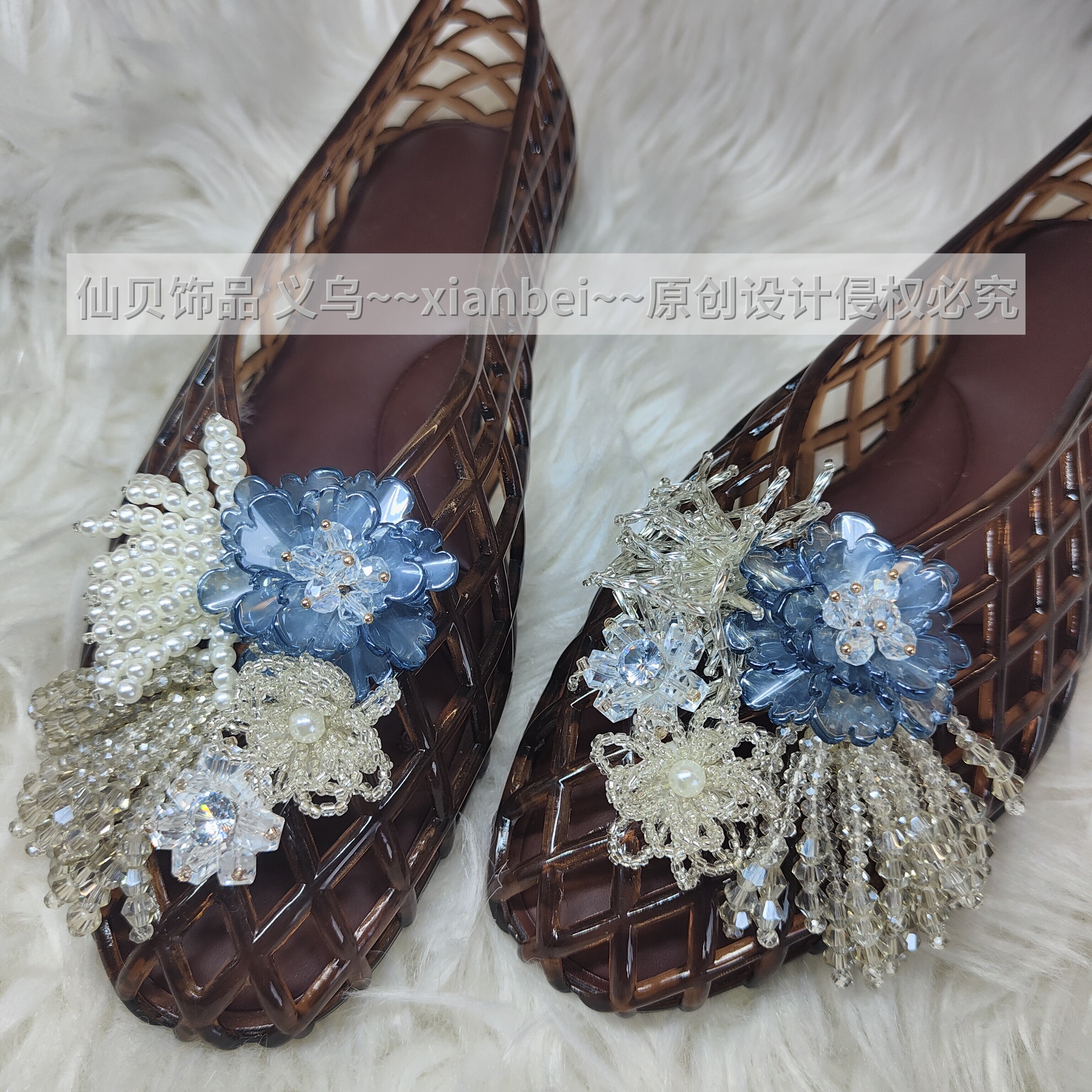 【清霜蓝卉】原创设计高端重工鞋花适配果冻鞋芭蕾鞋crocs洞洞鞋