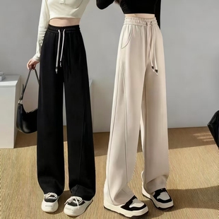 新款 阔腿裤 小个子香蕉裤 高腰宽松加绒直筒卫裤 女休闲弯刀裤 秋冬季