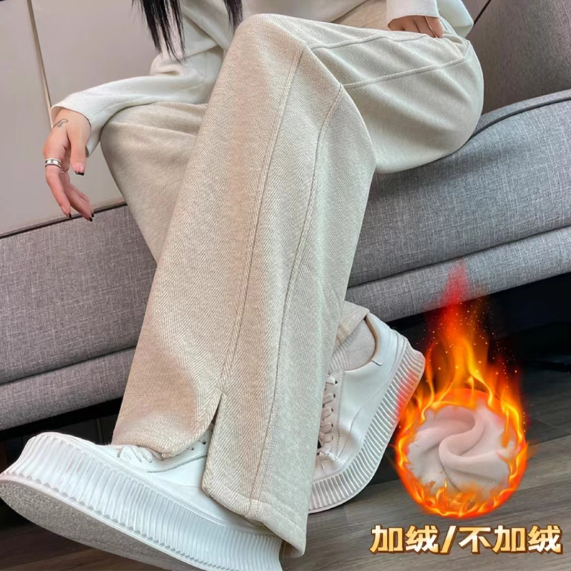 加厚窄版毛呢裤子女秋冬阔腿裤
