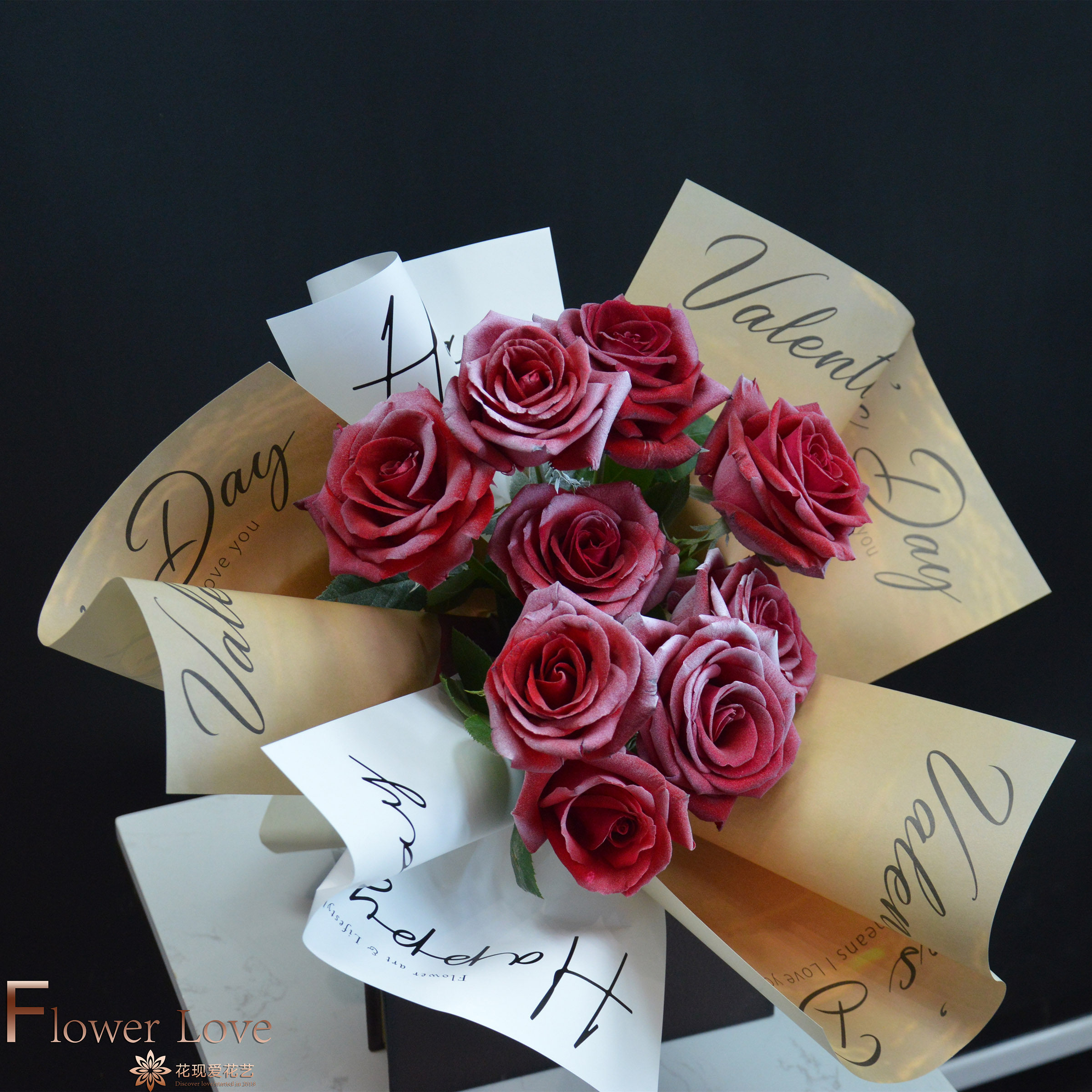 9朵喷色红玫瑰花束网红极地白爱情七夕节恋人挚爱佛山同城花店