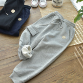 秋冬男童宽松纯棉起绒薄绒单层卫裤 儿童柔软抓绒休闲运动工装 长裤