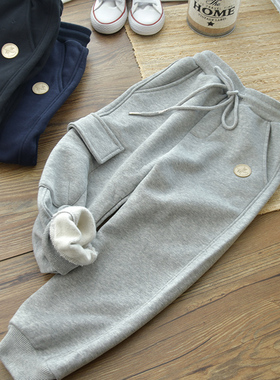 儿童柔软抓绒休闲运动工装长裤秋冬男童宽松纯棉起绒薄绒单层卫裤