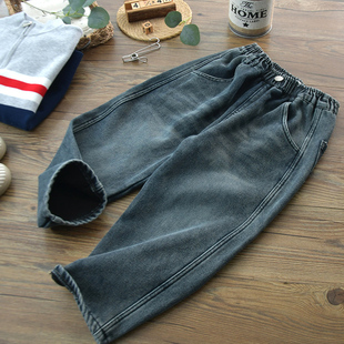 断码清仓 男童黑色柔软复合一体加绒牛仔裤儿童百搭保暖休闲长裤