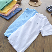 T恤汗衫 纯棉短袖 男童透气白色纯色简约 儿童薄款 男童竹节棉t恤夏季