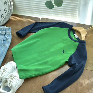 弹力中厚棉~儿童插肩修身打底衫纯棉中大童男童圆领磨毛长袖t恤