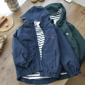 儿童春秋风衣男童墨绿深蓝休闲连帽拉链衫 休闲百搭风衣外套中大童