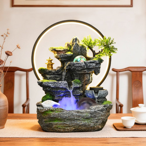 流水摆件循环水假山水景招财客厅风水轮办公室桌面开业装饰品礼物
