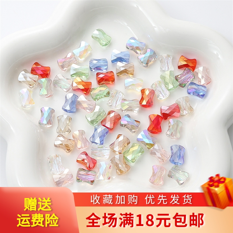 玻璃镀彩蝴蝶结珠DIY发簪项链