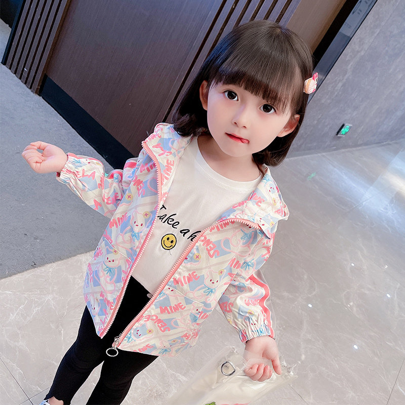 BABY GIRL KOREAN SPRING DRESS HOODED CARTOON JACKET GIRLS CASUAL VERSATILE WINDBREAKER GIRLS KIDS TOPS TIDE