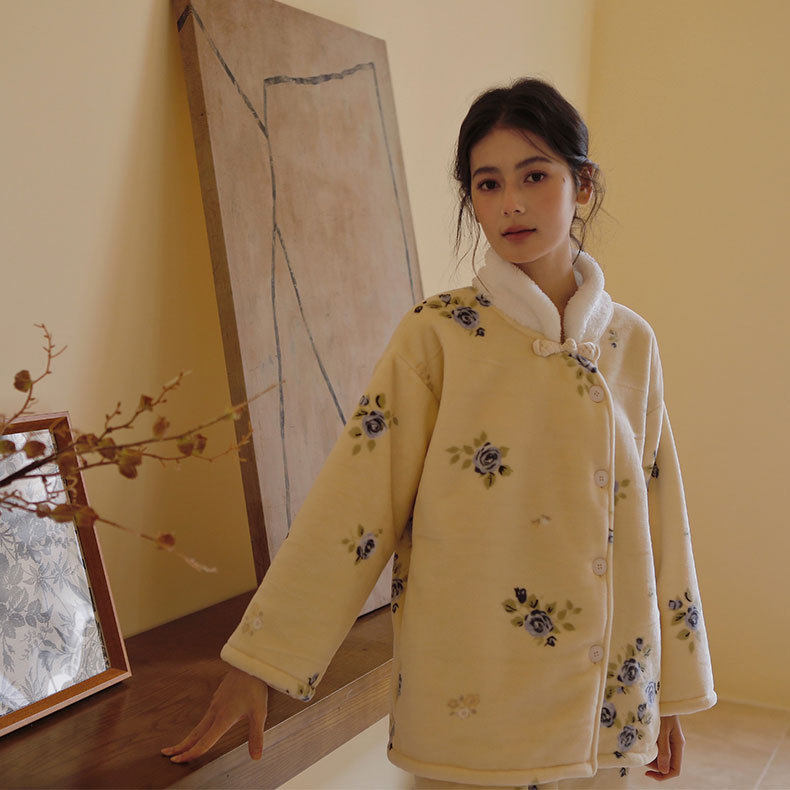 古风盘扣中式加厚居家服套装睡衣
