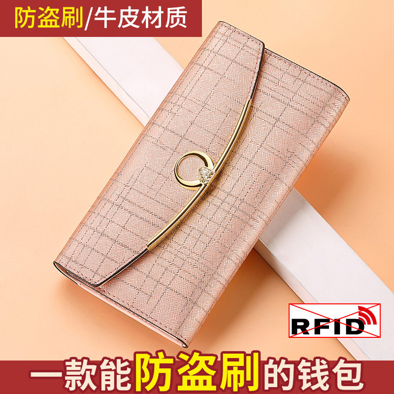 钱包女长款真皮2020新款大容量多卡位简约三折叠小ck手拿牛皮夹