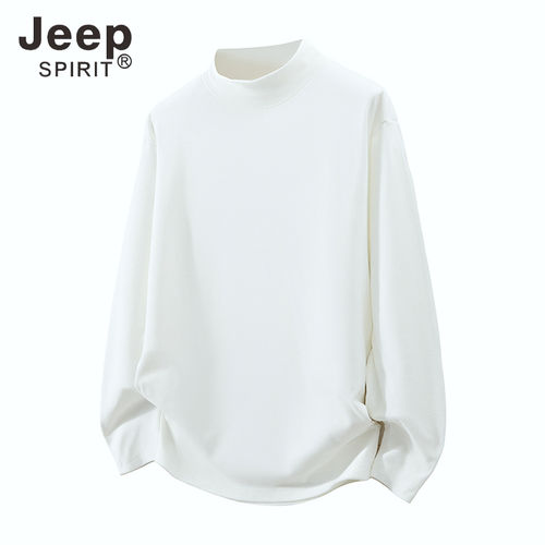 JEEP SPIRIT半高领德绒长袖T恤男女通用保暖打底衫白色可团购定制
