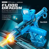 跨境新品 蛟龙电动水枪爆闪灯光高速连发联动回膛户外儿童戏水玩具