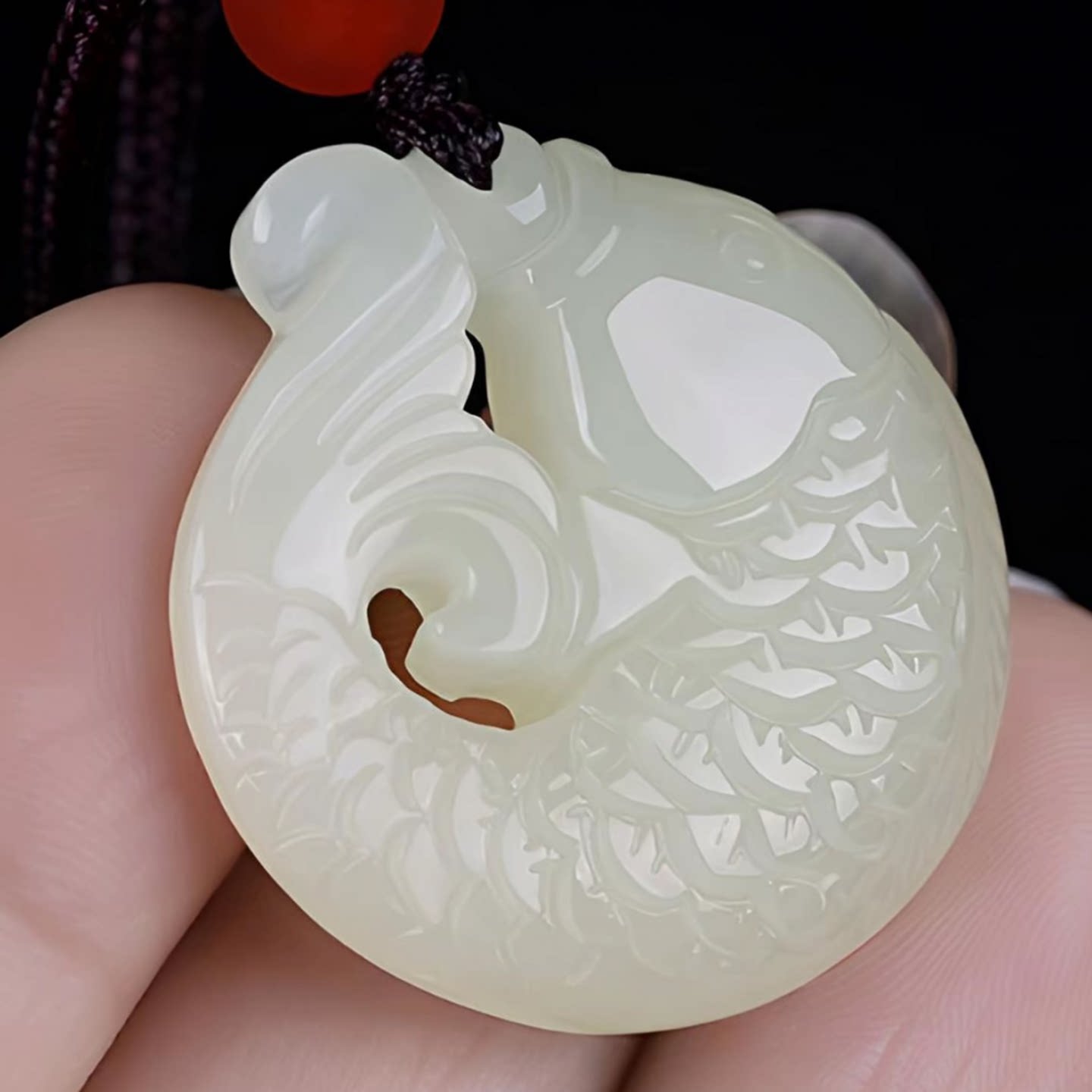正品精雕白玉年年有余挂件