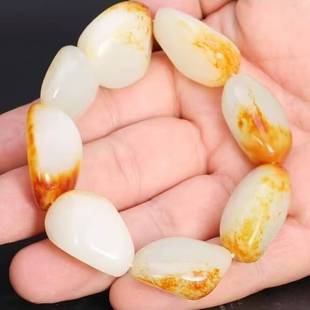 保真新疆和田玉手链带红皮原石籽料白玉手链手串男女款 玉石玉手链