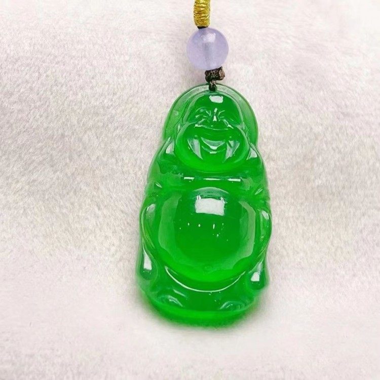 缅甸翡翠佛公吊坠冰种帝王绿满绿翡翠大肚弥勒佛挂件男女款玉吊坠