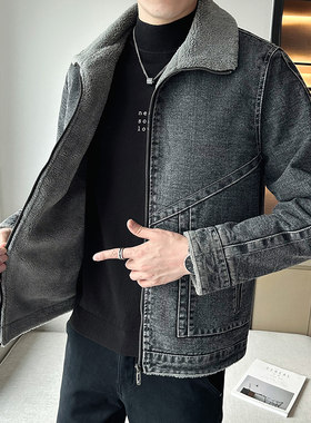 牛仔外套男士秋冬款加绒加厚