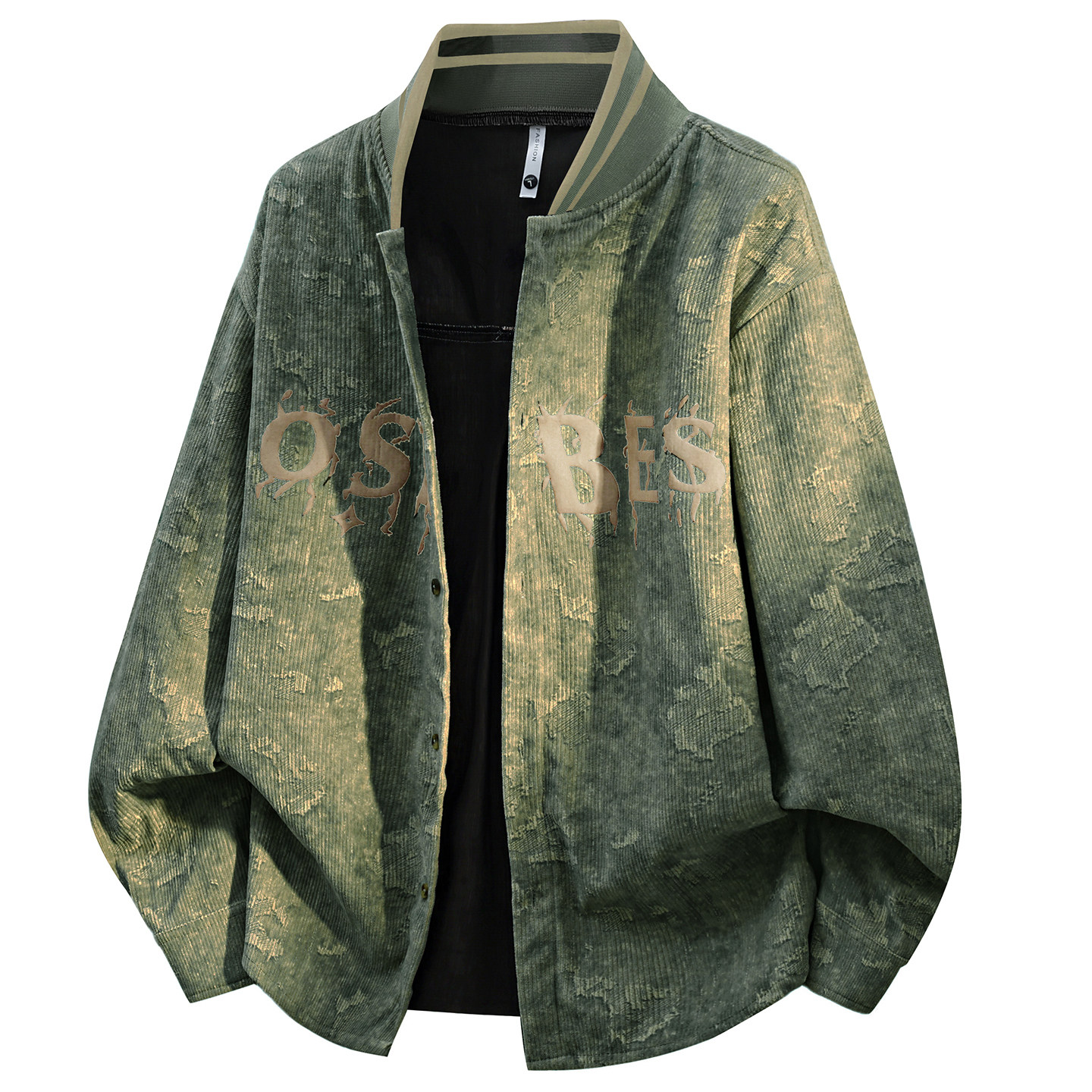 男士立领棒球服外套春季薄款灯芯绒加肥加大号超大码胖子夹克圆领