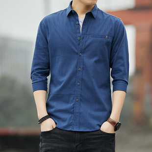 男七分袖 潮流7衬衣中袖 秋季 拼接村子休闲时尚 个性 衬衣2024年新款