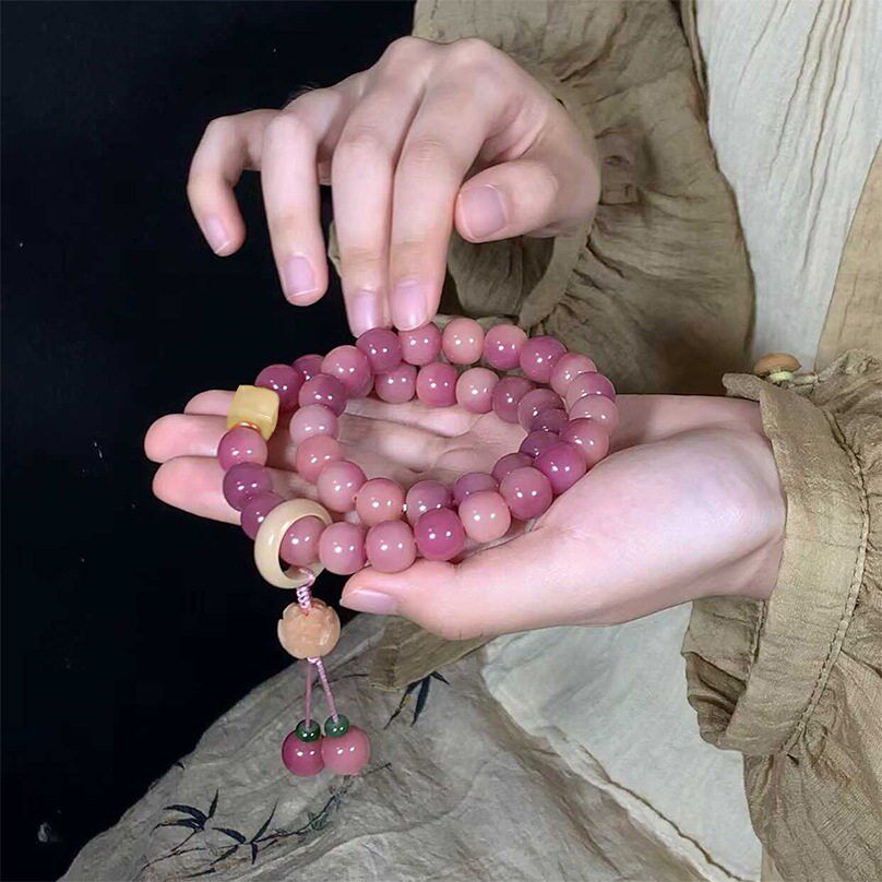 乌梅子酱菩提双圈手串天然菩提根配饰品女款高密文玩手链手持念珠