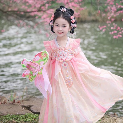 女童汉服古风渐变刺绣夏季公主裙