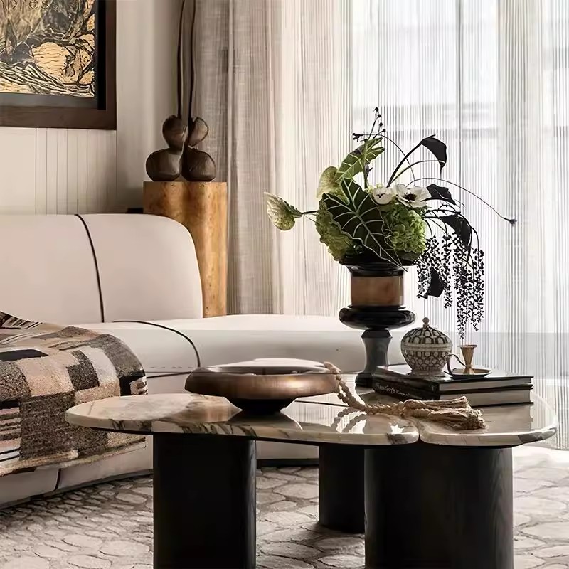 现代轻奢复古样板间售楼处客厅茶几装饰摆件组合软装大理石花器