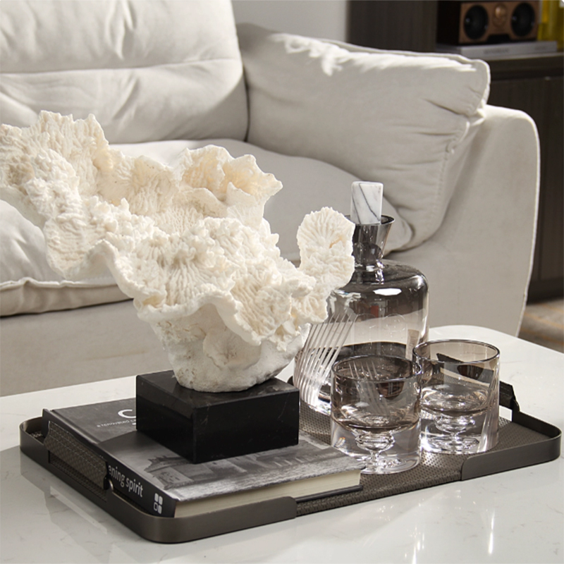 轻奢风软装饰品茶几边柜托盘组合仿真珊瑚摆件酒柜水晶酒具套装