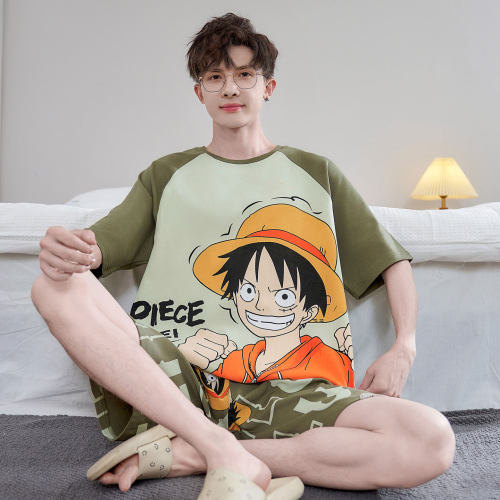 春夏男士卡通薄款可外穿睡衣套装