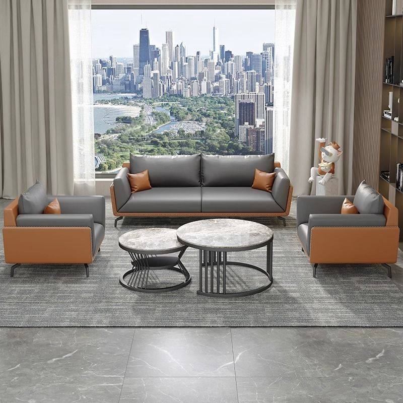 办公室沙发会客洽谈休息区用商务接待三人位皮艺茶几组合套装会客