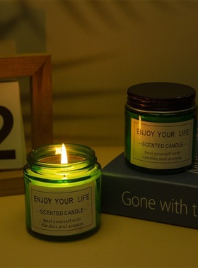 创意绿色玻璃杯香薰蜡烛室内卧室留香情调香氛礼盒伴手礼节日礼物