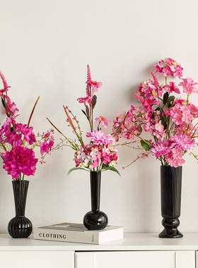 北欧轻奢复古黑色陶瓷花瓶装饰干花客厅餐桌插花摆件高级感