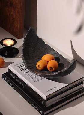 侘寂风黑色日式果盘样板间酒店客厅茶几桌面居家装饰品摆件托盘