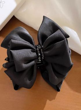 黑色蝴蝶结丸子头抓夹女饱满后脑勺显发量发夹高端缎面鲨鱼夹发饰