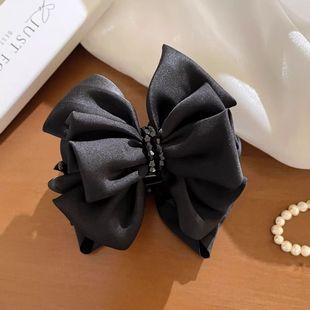 黑色蝴蝶结丸子头抓夹女饱满后脑勺显发量发夹高端缎面鲨鱼夹发饰