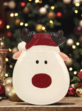 出口欧式美式圣诞节麋鹿家居圣诞老人系列装饰摆件陶瓷家用盘