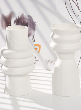 ins北欧白色陶瓷干花水养花瓶简约创意家居客厅插花摆件摆设道具