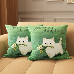 可爱清新猫咪抱枕客厅沙发靠枕办公室午睡靠垫床头抱枕励志文字