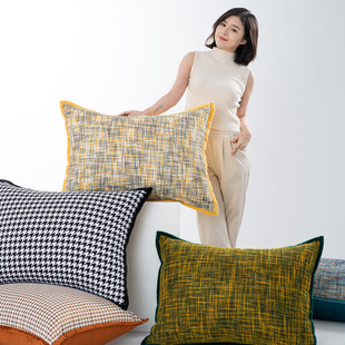 ins田园千鸟格抱枕小香风沙发客厅飘窗靠垫套靠枕大靠背民宿装 饰